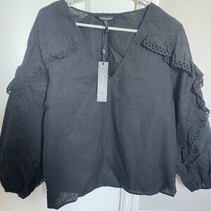 BCBG Black Long Sleeve V-Neck Top (Size 2, XS)